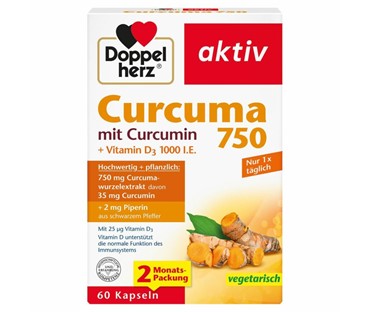 Doppelherz Curcuma 750 kurkuma + vitamin D3 1000 I.E. kapsule a30