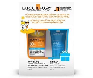 La Roche Posay paket Anthelios dermo pediatrics mlijeko eco tuba 250 ml + Lipikar umirujući gel za tuširanje 100 ml