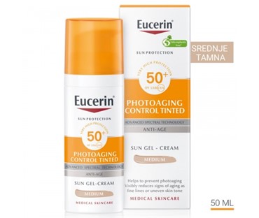 Eucerin Oil Control tinted gel-krema za zaštitu kože lica od sunca SPF 50+, srednje tamna nijansa