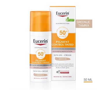 Eucerin Pigment Control tinted gel-krema za zaštitu kože lica od sunca SPF 50+, srednje tamna nijansa