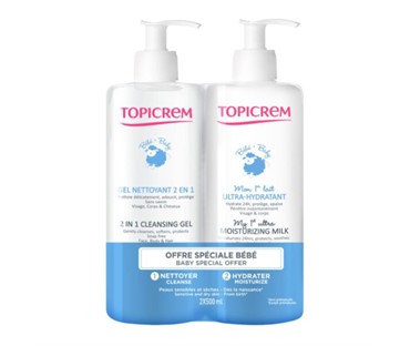 TOPICREM BABY SET 2U1 GEL ZA PRANJE 500ML+ HIDRATANTNO MLIJEKO ZA NJEGU 500M